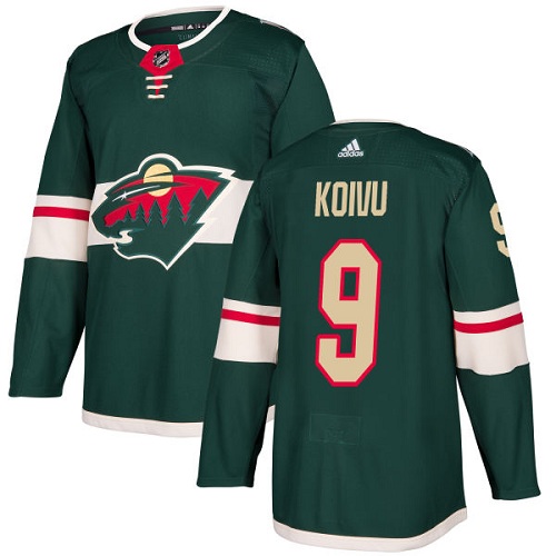 Men's Mikko Koivu Authentic Green Home Jersey: Hockey #9 Minnesota Wild