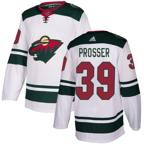 Adidas Youth Nate Prosser Authentic White Away Jersey: NHL #39 Minnesota Wild