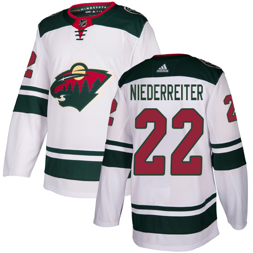 Reebok Men's Nino Niederreiter Authentic White Away Jersey: NHL #22 Minnesota Wild