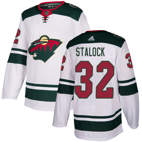 Men's Alex Stalock Authentic White Away Jersey: Hockey #32 Minnesota Wild