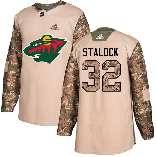 Men's Alex Stalock Authentic Camo Jersey: Hockey #32 Minnesota Wild Veterans Day Practice