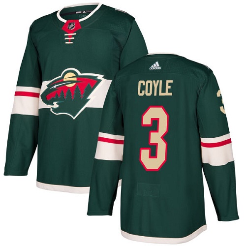 Adidas Men's Charlie Coyle Authentic Green Home Jersey: NHL #3 Minnesota Wild