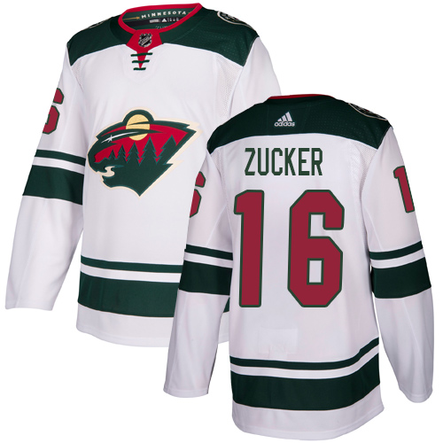Men's Jason Zucker Authentic White Away Jersey: Hockey #16 Minnesota Wild
