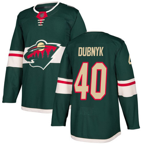 Men's Devan Dubnyk Authentic Green Home Jersey: Hockey #40 Minnesota Wild