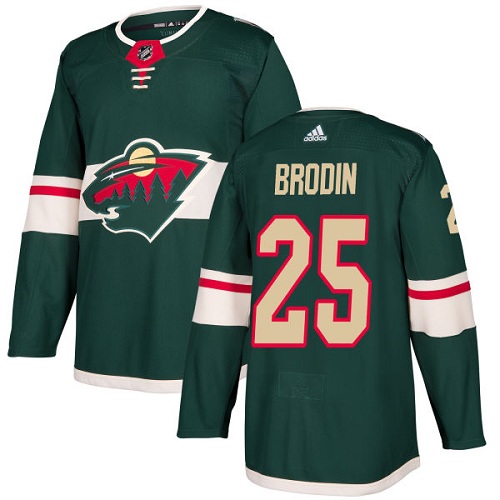 Men's Jonas Brodin Authentic Green Home Jersey: Hockey #25 Minnesota Wild