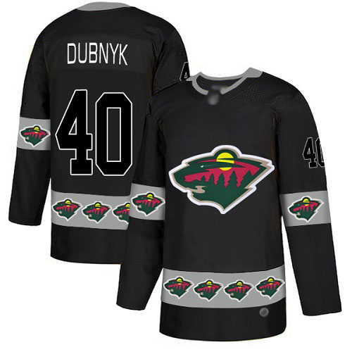 Men's Devan Dubnyk Authentic Black Jersey: Hockey #40 Minnesota Wild Team Logo Fashion