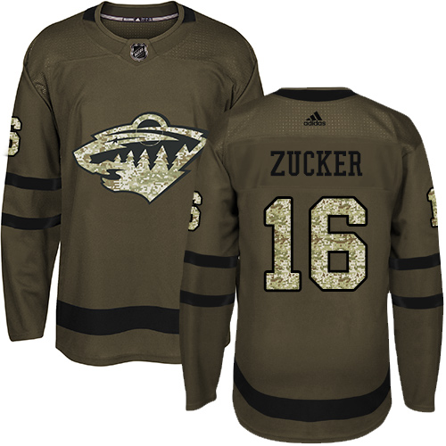 Men's Jason Zucker Authentic Green Jersey: Hockey #16 Minnesota Wild Salute to Service