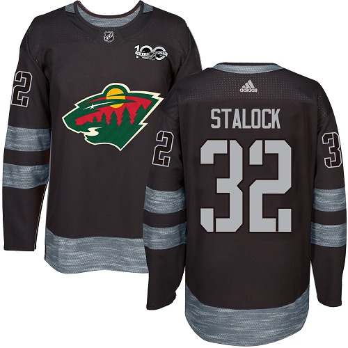 Men's Alex Stalock Authentic Black Jersey: Hockey #32 Minnesota Wild 1917-2017 100th Anniversary