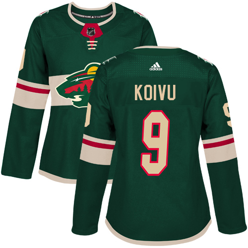 Women's Mikko Koivu Authentic Green Home Jersey: Hockey #9 Minnesota Wild
