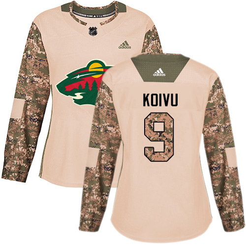 Women's Mikko Koivu Authentic Camo Jersey: Hockey #9 Minnesota Wild Veterans Day Practice