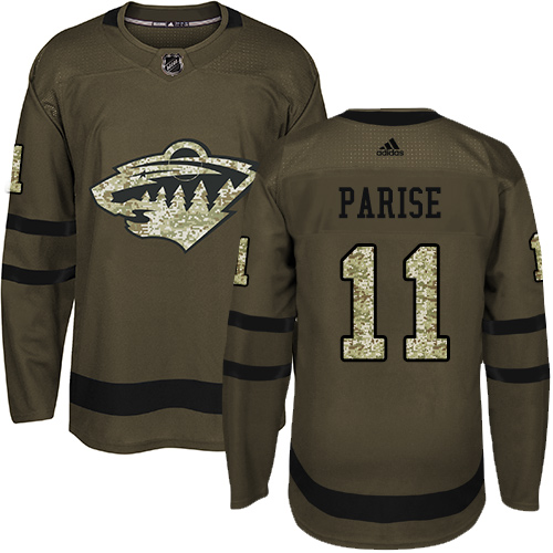 Adidas Youth Zach Parise Authentic Green Jersey: NHL #11 Minnesota Wild Salute to Service