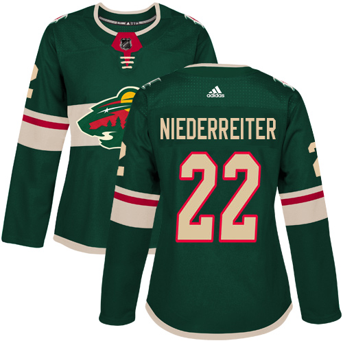 Adidas Women's Nino Niederreiter Authentic Green Home Jersey: NHL #22 Minnesota Wild