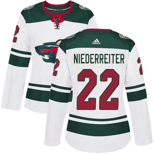 Reebok Women's Nino Niederreiter Authentic White Away Jersey: NHL #22 Minnesota Wild