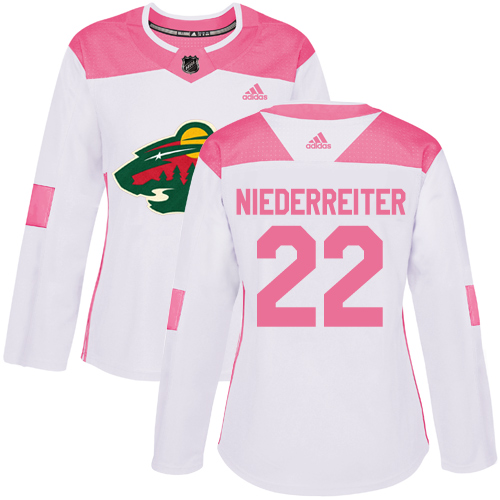 Adidas Women's Nino Niederreiter Authentic White/Pink Jersey: NHL #22 Minnesota Wild Fashion