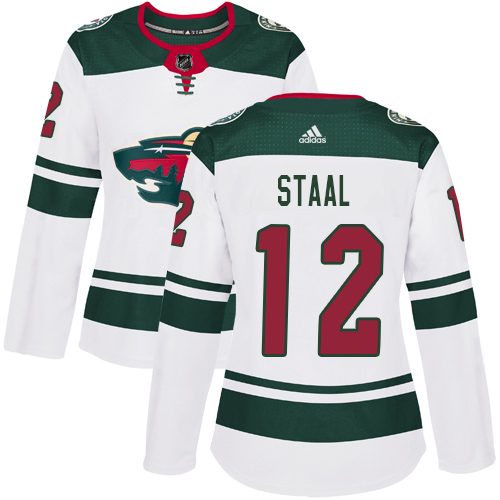 Women's Eric Staal Authentic White Away Jersey: Hockey #12 Minnesota Wild