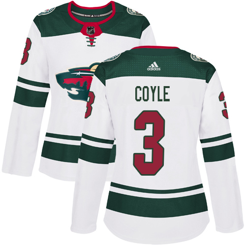 Reebok Women's Charlie Coyle Authentic White Away Jersey: NHL #3 Minnesota Wild