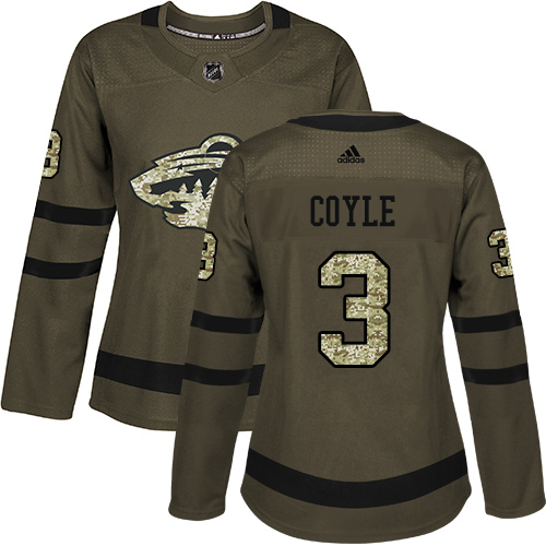 Adidas Women's Charlie Coyle Authentic Green Jersey: NHL #3 Minnesota Wild Salute to Service