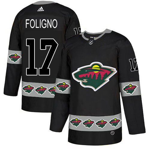 Men's Marcus Foligno Authentic Black Jersey: Hockey #17 Minnesota Wild Team Logo Fashion