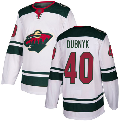 Youth Devan Dubnyk Authentic White Away Jersey: Hockey #40 Minnesota Wild