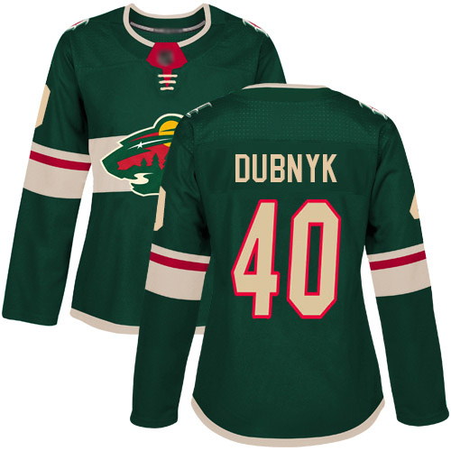 Women's Devan Dubnyk Premier Green Home Jersey: Hockey #40 Minnesota Wild