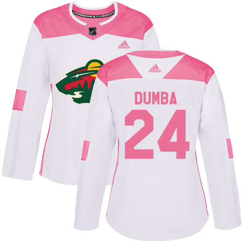 Women's Matt Dumba Authentic White/Pink Jersey: Hockey #24 Minnesota Wild Fashion