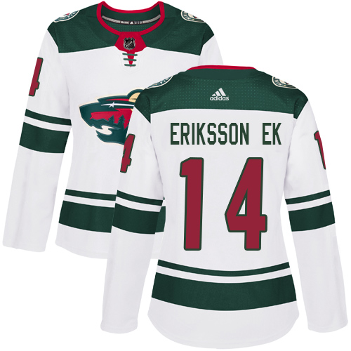 Women's Joel Eriksson Ek Authentic White Away Jersey: Hockey #14 Minnesota Wild