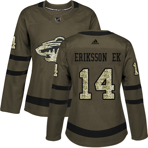 Women's Joel Eriksson Ek Authentic Green Jersey: Hockey #14 Minnesota Wild Salute to Service