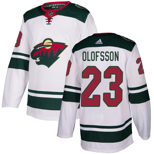 Reebok Youth Gustav Olofsson Authentic White Away Jersey: NHL #23 Minnesota Wild