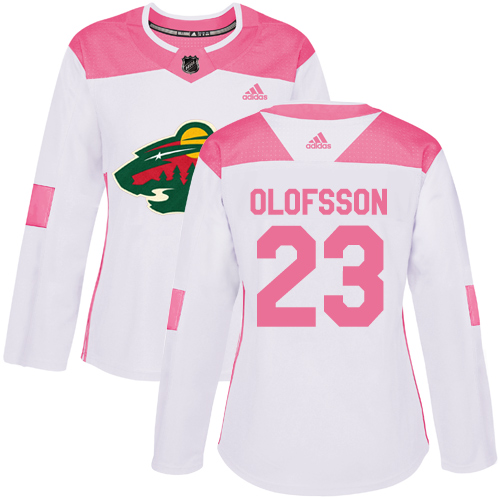 Adidas Women's Gustav Olofsson Authentic White/Pink Jersey: NHL #23 Minnesota Wild Fashion