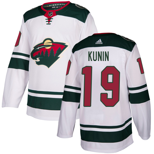 Men's Luke Kunin Authentic White Away Jersey: Hockey #19 Minnesota Wild