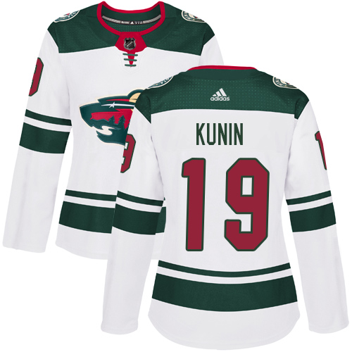 Women's Luke Kunin Authentic White Away Jersey: Hockey #19 Minnesota Wild