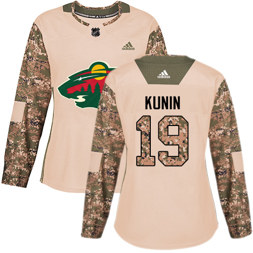 Women's Luke Kunin Authentic Camo Jersey: Hockey #19 Minnesota Wild Veterans Day Practice