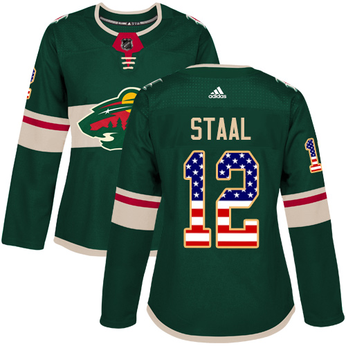 Women's Eric Staal Authentic Green Jersey: Hockey #12 Minnesota Wild USA Flag Fashion