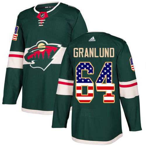 Adidas Youth Mikael Granlund Authentic Green Jersey: NHL #64 Minnesota Wild USA Flag Fashion