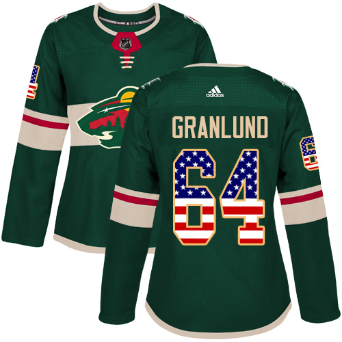 Adidas Women's Mikael Granlund Authentic Green Jersey: NHL #64 Minnesota Wild USA Flag Fashion