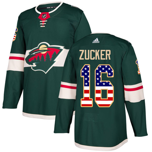 Men's Jason Zucker Authentic Green Jersey: Hockey #16 Minnesota Wild USA Flag Fashion