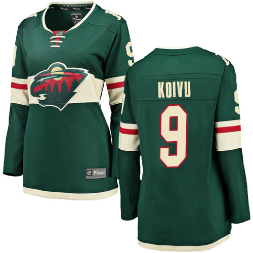 Fanatics Branded Women's Mikko Koivu Breakaway Green Home Jersey: Hockey #9 Minnesota Wild