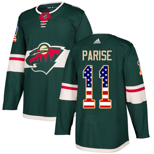 Adidas Men's Zach Parise Authentic Green Jersey: NHL #11 Minnesota Wild USA Flag Fashion