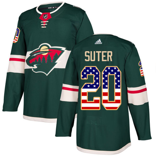 Men's Ryan Suter Authentic Green Jersey: Hockey #20 Minnesota Wild USA Flag Fashion
