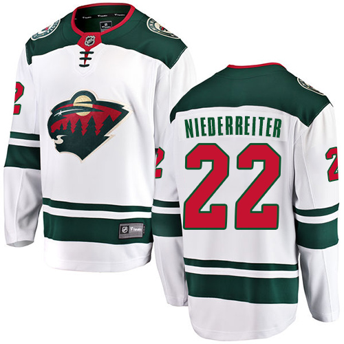 Fanatics Branded Youth Nino Niederreiter Breakaway White Away Jersey: NHL #22 Minnesota Wild