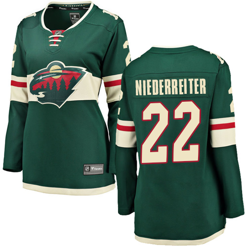 Fanatics Branded Women's Nino Niederreiter Breakaway Green Home Jersey: NHL #22 Minnesota Wild