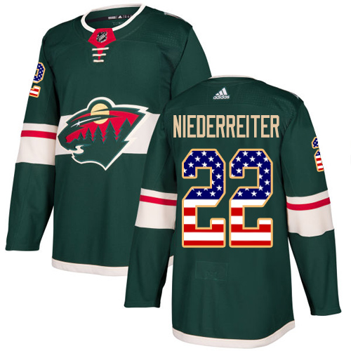 Adidas Men's Nino Niederreiter Authentic Green Jersey: NHL #22 Minnesota Wild USA Flag Fashion