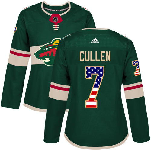Adidas Women's Matt Cullen Authentic Green Jersey: NHL #7 Minnesota Wild USA Flag Fashion