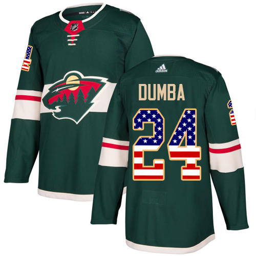 Men's Matt Dumba Authentic Green Jersey: Hockey #24 Minnesota Wild USA Flag Fashion