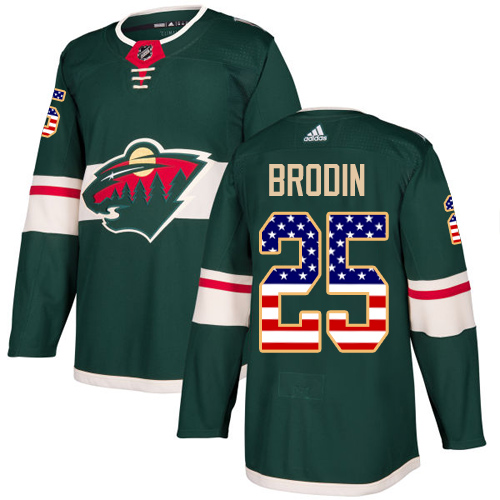 Men's Jonas Brodin Authentic Green Jersey: Hockey #25 Minnesota Wild USA Flag Fashion