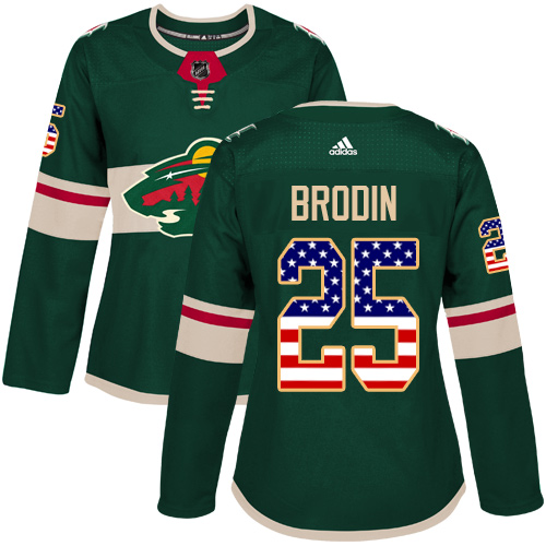 Women's Jonas Brodin Authentic Green Jersey: Hockey #25 Minnesota Wild USA Flag Fashion