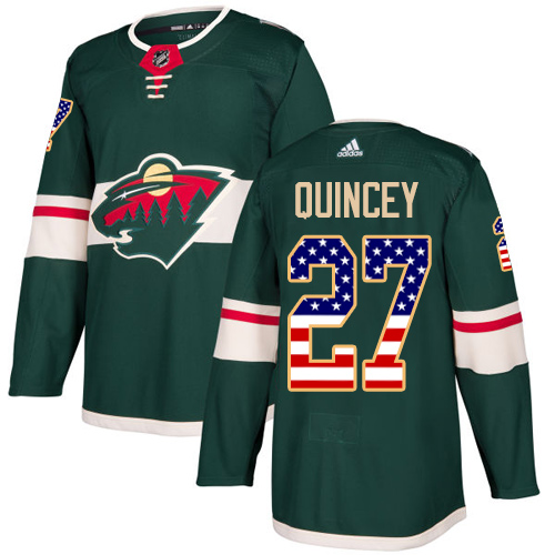 Adidas Men's Kyle Quincey Authentic Green Jersey: NHL #27 Minnesota Wild USA Flag Fashion