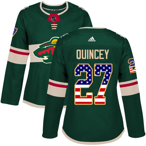 Adidas Women's Kyle Quincey Authentic Green Jersey: NHL #27 Minnesota Wild USA Flag Fashion