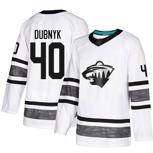 Men's Devan Dubnyk Authentic White Jersey: Hockey #40 Minnesota Wild 2019 All-Star