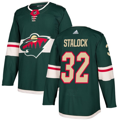 Men's Alex Stalock Authentic Green Home Jersey: Hockey #32 Minnesota Wild